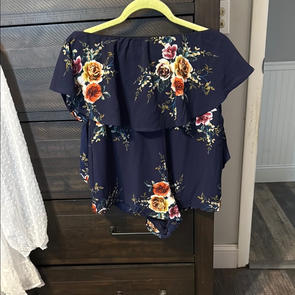 Floral Off-Shoulder Navy Top